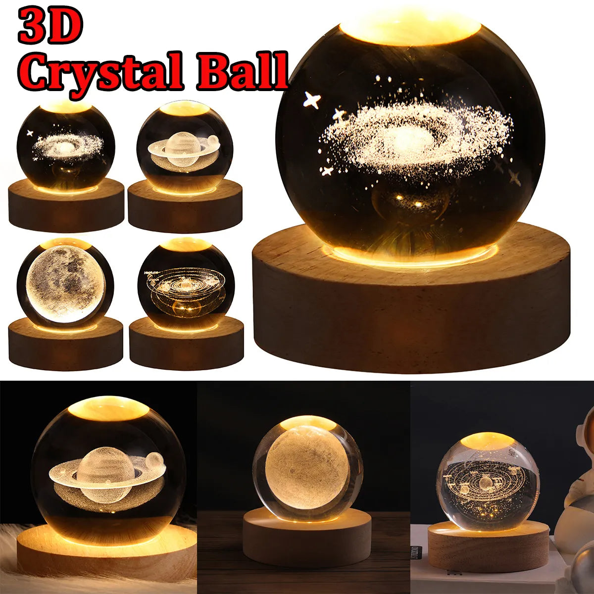 LED Night Light Galaxy Crystal Ball Table Lamp