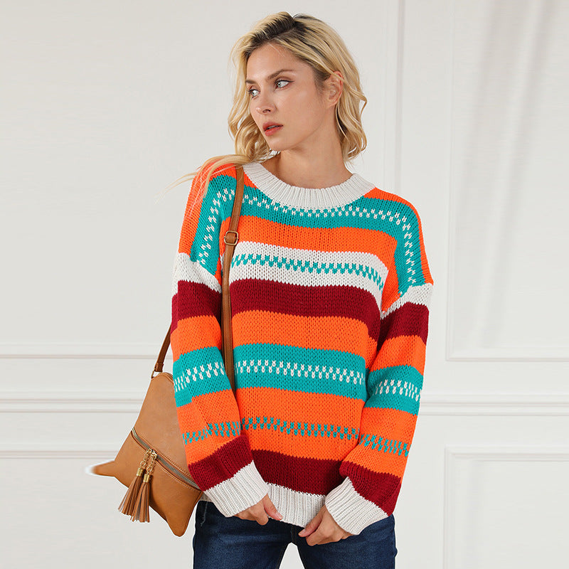 Loose Color Pullover Regular Sleeve Sweater