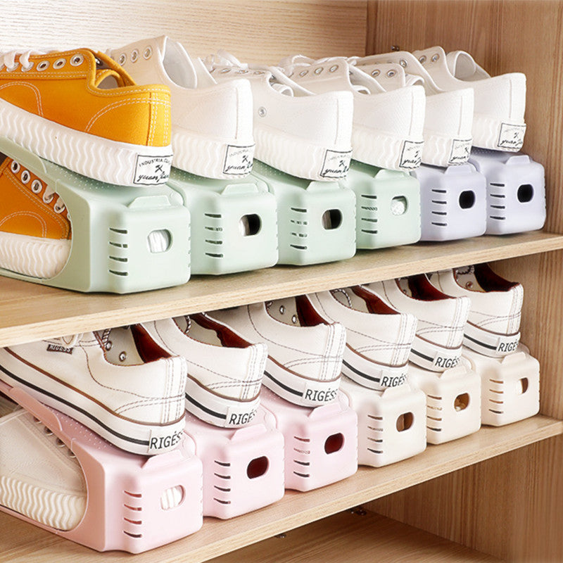 Double Shoes Shelf Cabinets Shoe Rack Stackable Shoe Storage Organizer Plastic Adjustable Shoes Organizers Bettertoshop.com