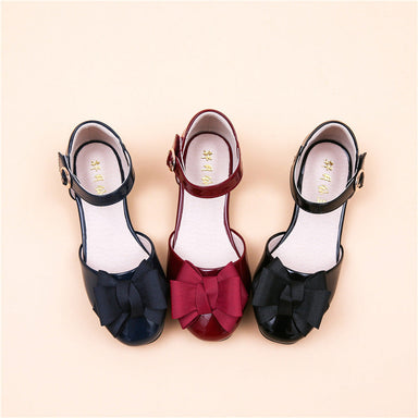 Hollow Velcro Patent Leather Shoes With Bow Bettertoshop.com