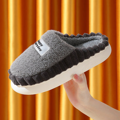 Home Slippers For Men Thick-soled Color-block Letters Fluffy Fleece  House Shoes Winter Indoor Warm Slip On Floor Bedroom Slipper Bettertoshop.com
