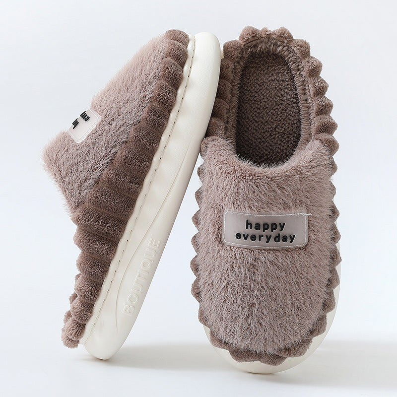 Home Slippers For Men Thick-soled Color-block Letters Fluffy Fleece  House Shoes Winter Indoor Warm Slip On Floor Bedroom Slipper Bettertoshop.com