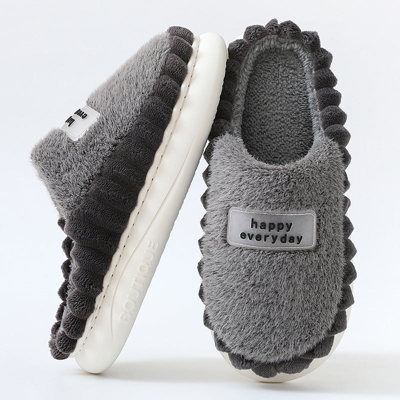 Home Slippers For Men Thick-soled Color-block Letters Fluffy Fleece  House Shoes Winter Indoor Warm Slip On Floor Bedroom Slipper Bettertoshop.com