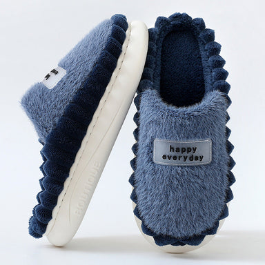 Home Slippers For Men Thick-soled Color-block Letters Fluffy Fleece  House Shoes Winter Indoor Warm Slip On Floor Bedroom Slipper Bettertoshop.com