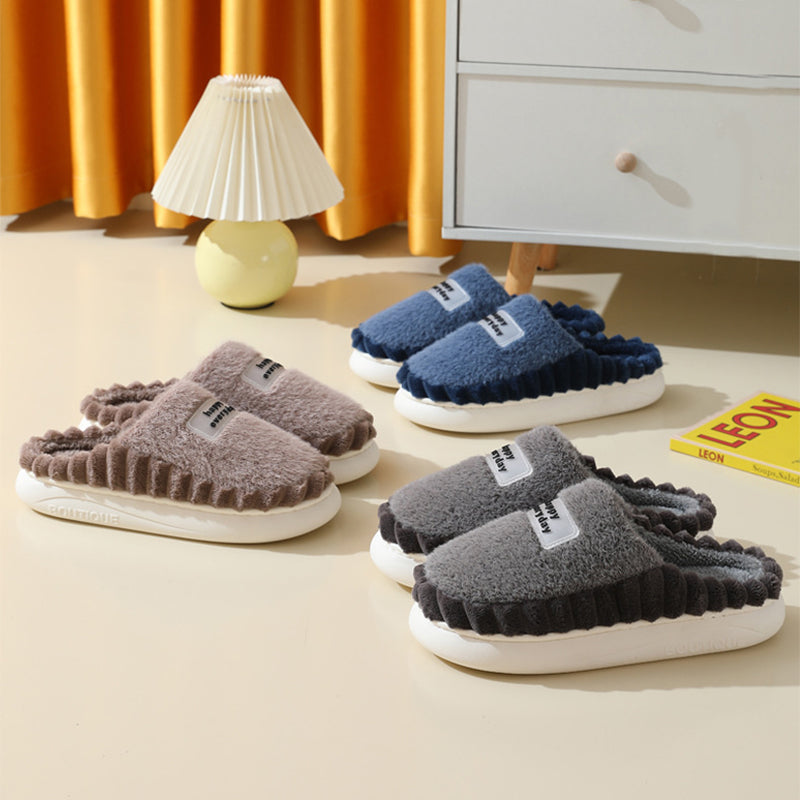 Home Slippers For Men Thick-soled Color-block Letters Fluffy Fleece  House Shoes Winter Indoor Warm Slip On Floor Bedroom Slipper Bettertoshop.com