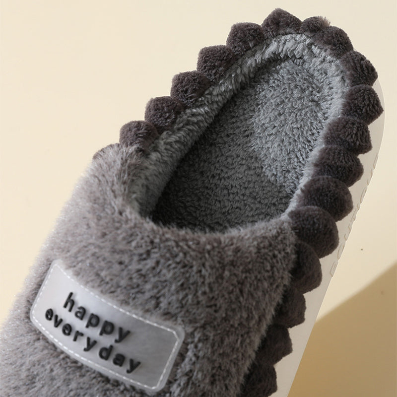 Home Slippers For Men Thick-soled Color-block Letters Fluffy Fleece  House Shoes Winter Indoor Warm Slip On Floor Bedroom Slipper Bettertoshop.com