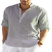 Men's Casual Cotton Linen Solid Color Long Sleeve Shirt Loose Stand Collar Bettertoshop.com