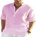 Men's Casual Cotton Linen Solid Color Long Sleeve Shirt Loose Stand Collar Bettertoshop.com