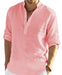 Men's Casual Cotton Linen Solid Color Long Sleeve Shirt Loose Stand Collar Bettertoshop.com