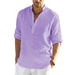Men's Casual Cotton Linen Solid Color Long Sleeve Shirt Loose Stand Collar Bettertoshop.com