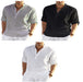 Men's Casual Cotton Linen Solid Color Long Sleeve Shirt Loose Stand Collar Bettertoshop.com