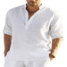 Men's Casual Cotton Linen Solid Color Long Sleeve Shirt Loose Stand Collar Bettertoshop.com
