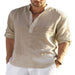 Men's Casual Cotton Linen Solid Color Long Sleeve Shirt Loose Stand Collar Bettertoshop.com