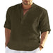 Men's Casual Cotton Linen Solid Color Long Sleeve Shirt Loose Stand Collar Bettertoshop.com