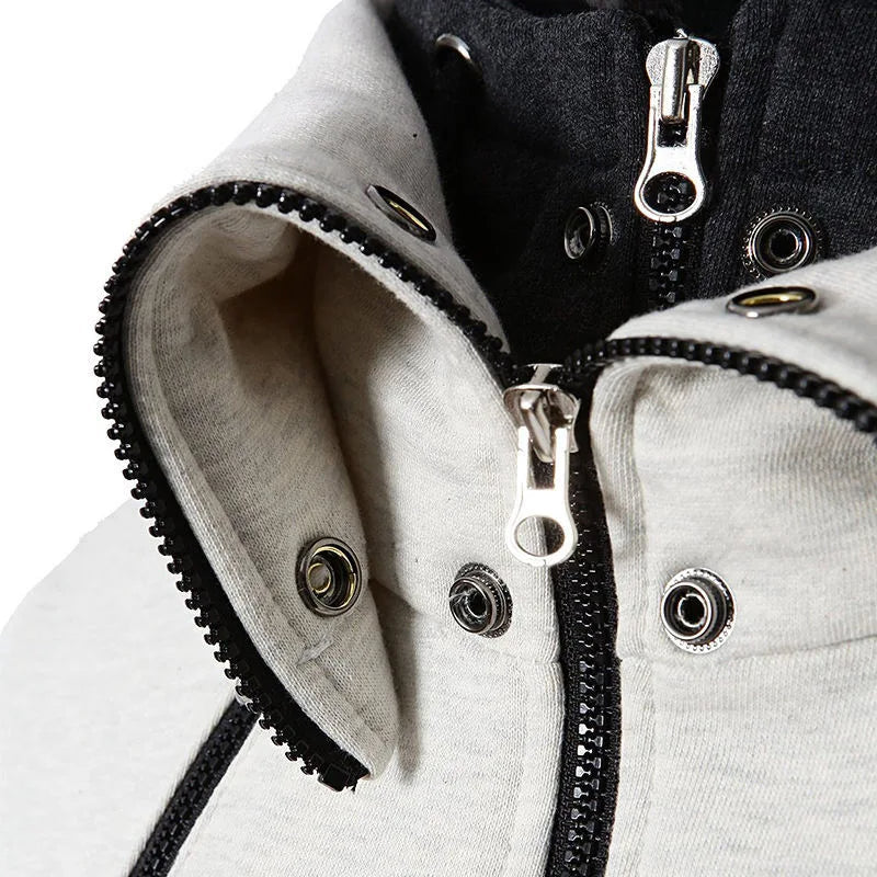 Men's Zip UP Hooded Jacket Fake Two Piece Sports Cardigan Casual Slim Sweatshirt Jacket Bettertoshop.com