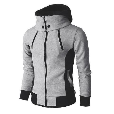 Men's Zip UP Hooded Jacket Fake Two Piece Sports Cardigan Casual Slim Sweatshirt Jacket Bettertoshop.com