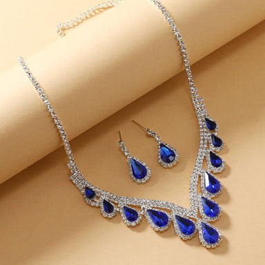 Sapphire Blue Crystal Clavicle Chain Two-piece Earrings Set Bettertoshop.com