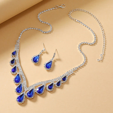 Sapphire Blue Crystal Clavicle Chain Two-piece Earrings Set Bettertoshop.com