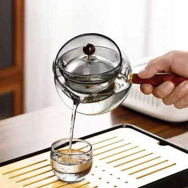 Semi-automatic Rotary Heat-resistant Glass Teapot Lazy Tea Making With Infuser And Wooden Handle Office Home Accessories Kitchen Gadgets Bettertoshop.com