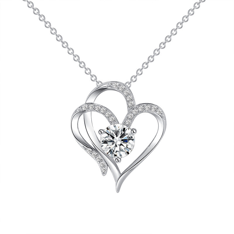 Zircon Double Love Necklace With Rhinestones Ins Personalized Heart-shaped Necklace Clavicle Chain Jewelry For Women Valentine's Day Bettertoshop.com