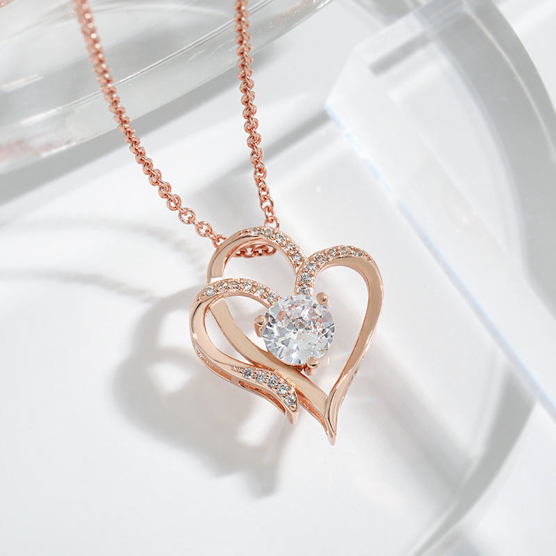 Zircon Double Love Necklace With Rhinestones Ins Personalized Heart-shaped Necklace Clavicle Chain Jewelry For Women Valentine's Day Bettertoshop.com